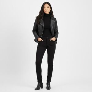 Zara Woman Black Moto Ribbed Knee Leggings Coated Skinny Pants Small MEX 26